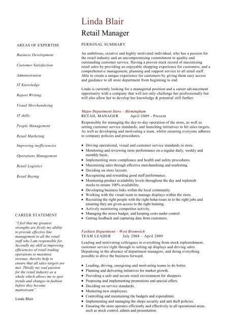 Retail Manager Cv Template Resume Dayjob