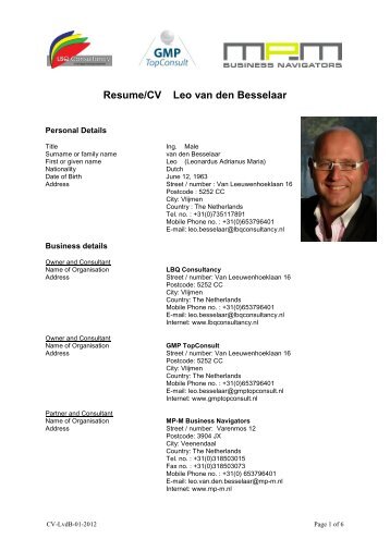 Resume/CV: Ing - LBQ Consultancy Welkomspagina