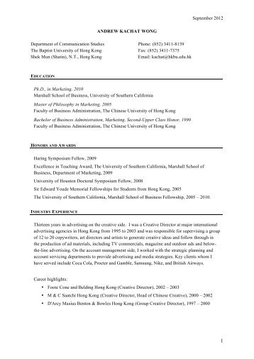 Andy Wong CV 09-12 - Hong Kong Baptist University