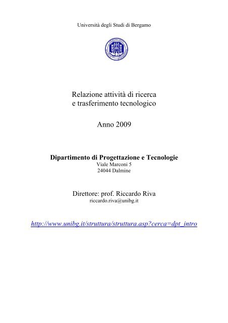 Relazione attività di ricerca e trasferimento tecnologico Anno 2009