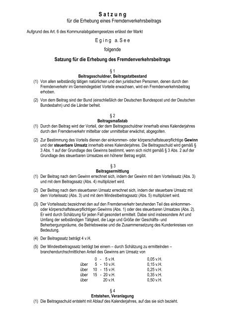 Satzung Fremdenverkehrsbeitrag mit Änderungen - Eging a.See