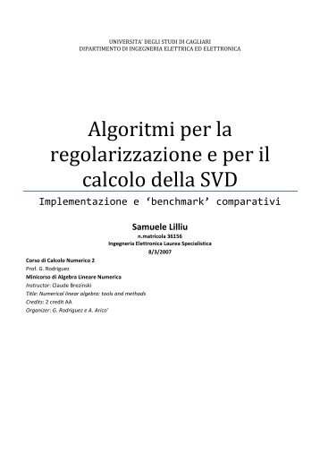 Algoritmi per la regolarizzazione e per il calcolo - UniversitÃ  degli ...