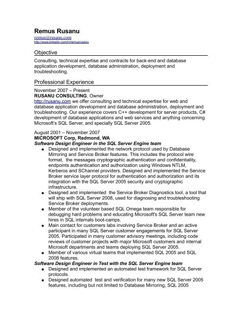 Remus Rusanu CV.
