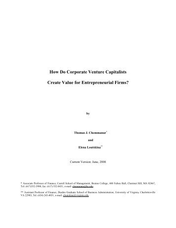 How Do Corporate Venture Capitalists Create Value for ...