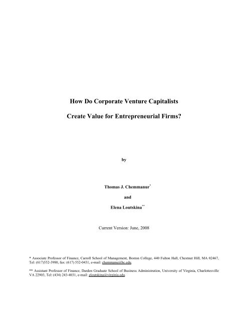 How Do Corporate Venture Capitalists Create Value for ...