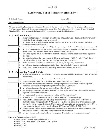 LABORATORY & SHOP INSPECTION CHECKLIST