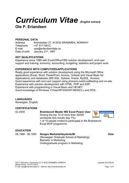 CV Ole P. Erlandsen - Erlandsen Data Consulting