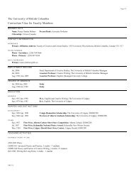 The University of British Columbia Curriculum Vitae for Faculty ...