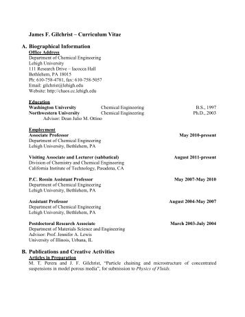 James F. Gilchrist – Curriculum Vitae A. Biographical Information B ...