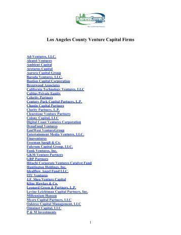 Los Angeles County Venture Capital Firms - LA Business Connect