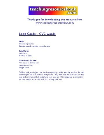 Loop Cards â€“ CVC words - teachingresourcebank.com