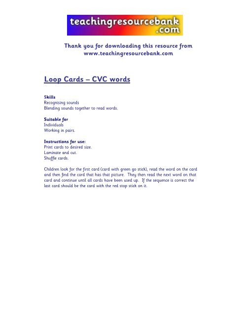 Loop Cards A Cvc Words Teachingresourcebank Com