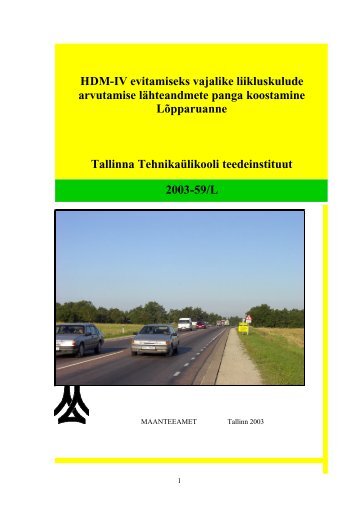 HDM-IV evitamiseks vajalike liikluskulude ... - Maanteeamet