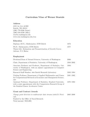 Curriculum Vitae of Werner Stuetzle - Statistics