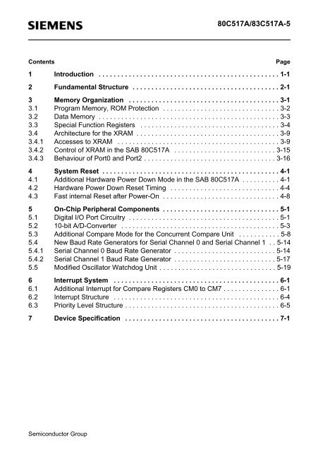 Infineon SAB 80C517A, SAB 83C517A-5 User's Manual ... - Keil