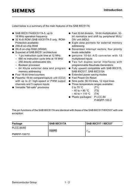 Infineon SAB 80C517A, SAB 83C517A-5 User's Manual ... - Keil