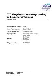CTC Kingshurst Academy: trading as Kingshurst Training - Ofsted