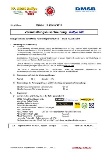 Veranstaltungsausschreibung Rallye 200 - MSC Emstal e.V. im ADAC