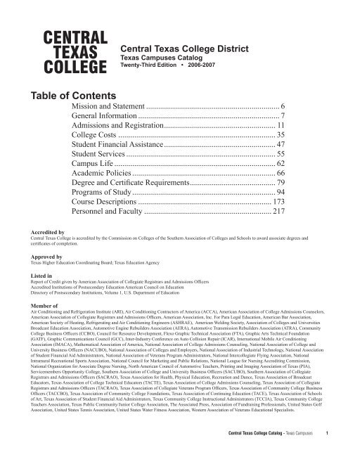 Table Of Contents - Central Texas College