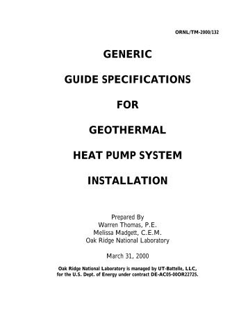 Generic Guide Specifications for Geothermal Heat Pump System