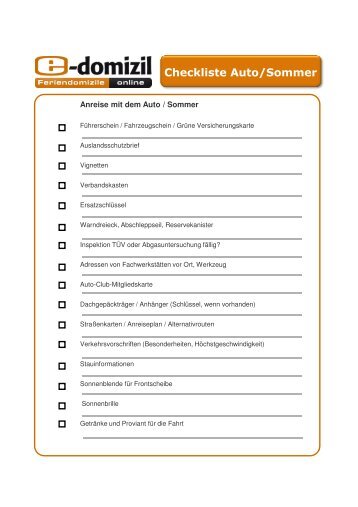 Checkliste Auto/Sommer - E-domizil.de