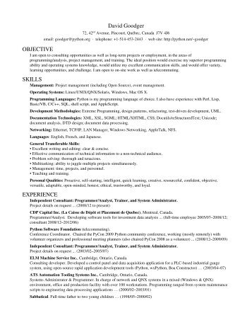 David Goodger's Résumé (English)