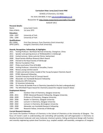 Curriculum Vitae: Leroy (Lee) - School of Chemistry - University of ...