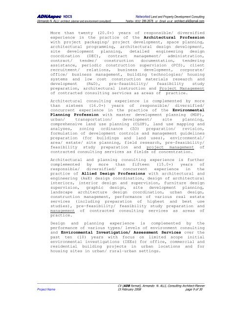 ADNAapec NDCS Curriculum Vitae (CV) Consulting ARCHITECT ...