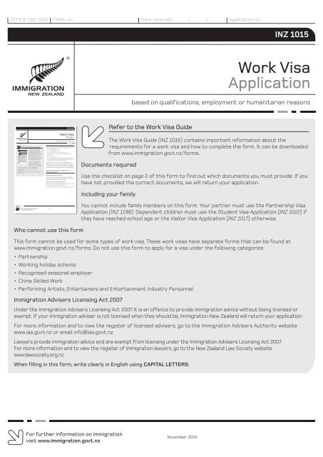 Work Visa Application (INZ 1015) - Immigration New Zealand