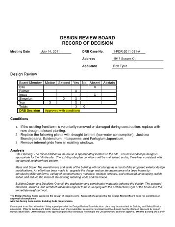 DESIGN REVIEW BOARD RECORD OF DECISION