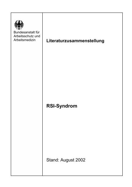 Literaturzusammenstellung RSI-Syndrom - European Agency for ...