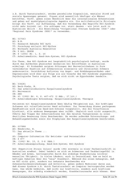 Literaturzusammenstellung RSI-Syndrom - European Agency for ...