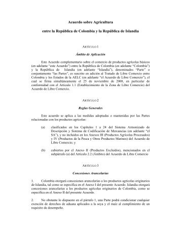 Acuerdo sobre Agricultura entre la República de Colombia y ... -  EFTA