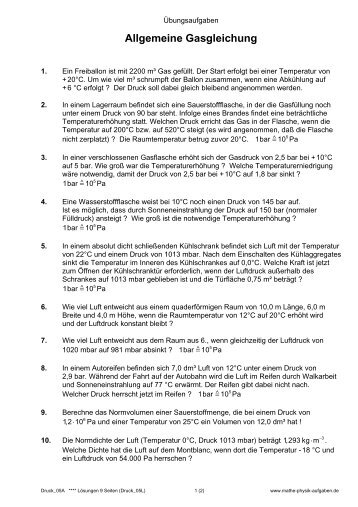 Allgemeine Gasgleichung - Mathe-Physik-Aufgaben