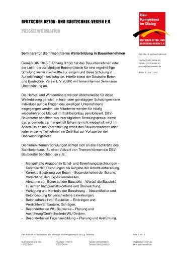 Presseinformation - Deutscher Beton- und Bautechnik-Verein eV