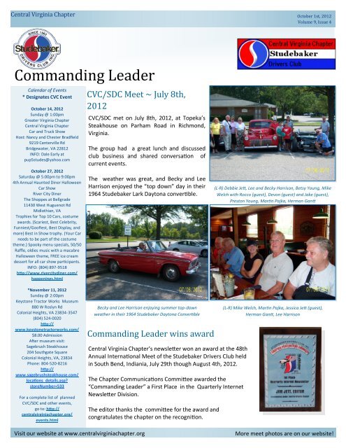 Next Meet - Central Virginia Chapter of the Studebaker Drivers Club