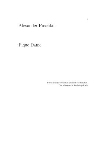 Alexander Puschkin Pique Dame