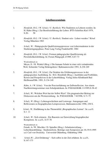 Schriftenverzeichnis 1. Homfeldt, H.G. / W. Schulz / U. Barkholz: Wie ...