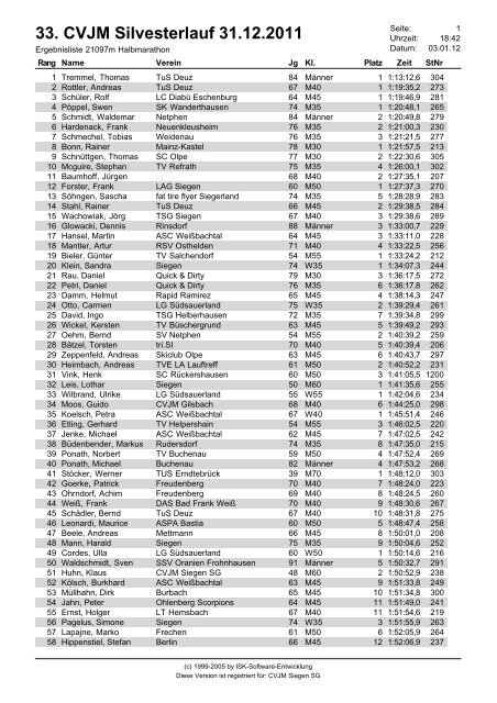 33. CVJM Silvesterlauf 31.12.2011 - CVJM Kreisverband Siegerland