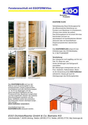 Fensteranschluß mit EGOFERM/Vlies - EGO - Dichtstoffwerke