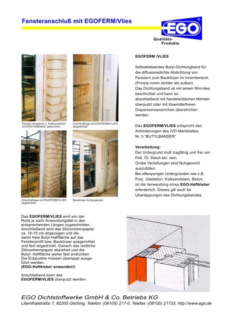 Fensteranschluß mit EGOFERM/Vlies - EGO - Dichtstoffwerke