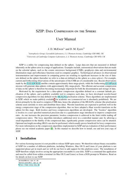 SZIP: Data Compression on the Sphere User Manual