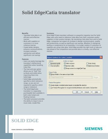 Solid Edge Catia Translator Fact Sheet - Siemens PLM Software
