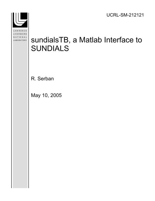 sundialsTB, a Matlab Interface to SUNDIALS - Site Index Page ...