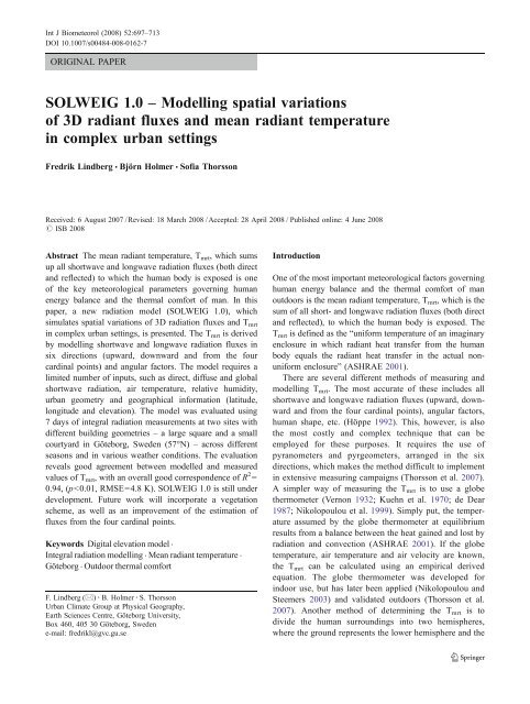 SOLWEIG 1.0 – Modelling spatial variations of 3D radiant fluxes and ...