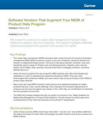 Software Vendors That Augment Your MDM of Product Data Program