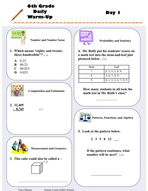 Daily Warm ups 6th Grade