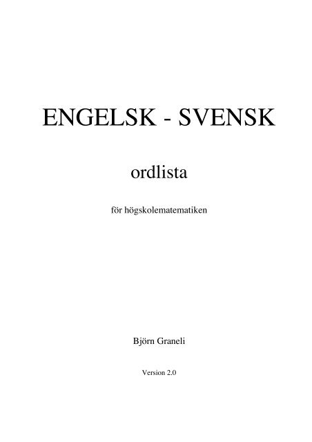 Engelsk-Svensk matematikordlista - math.ltu.se
