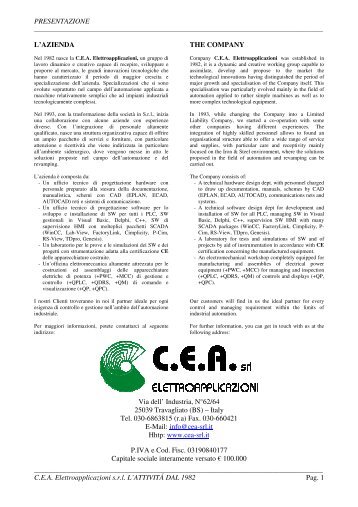 PRESENTAZIONE C.E.A. Elettroapplicazioni s.r.l. - Electrologica
