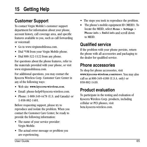 Download Kyocera Wild Card User Manual - Virgin Mobile